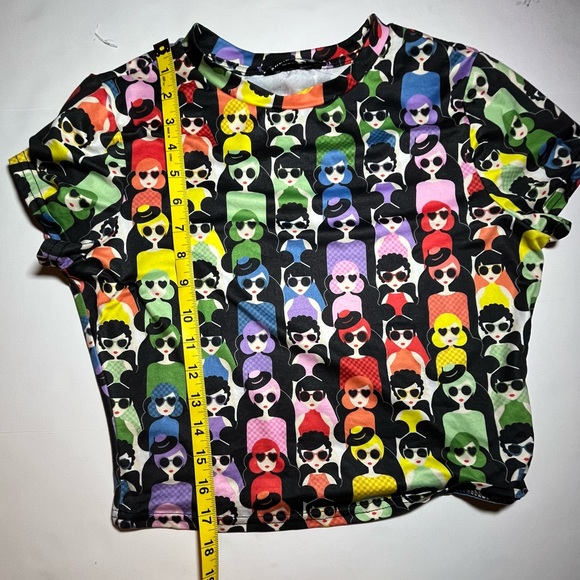 SHEIN Colorful Graphic Polyester Crop Top SZ S - Picture 4 of 6